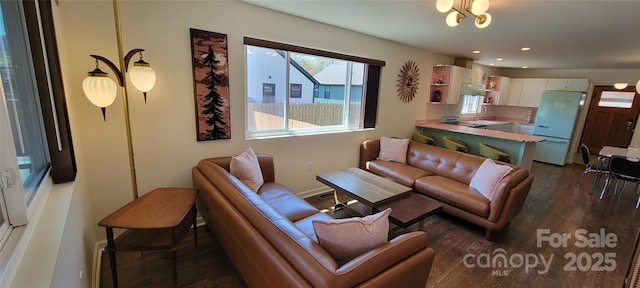 219 Flat Creek Rd, Black Mountain, NC 28711 - living area with dark wood-style flooring, baseboards, and recessed lighting