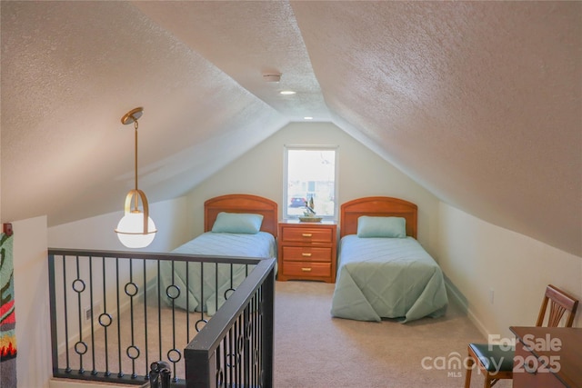 219 Flat Creek Rd, Black Mountain, NC 28711 - bedroom featuring carpet floors, a textured ceiling, and lofted ceiling