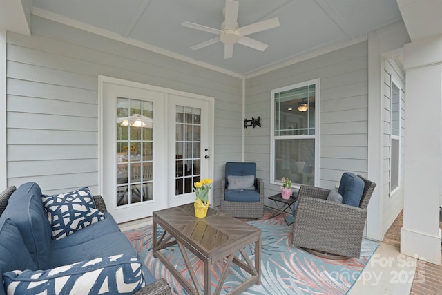 13115 Union Square Dr, Huntersville, NC 28078 - view of patio / terrace featuring french doors and ceiling fan