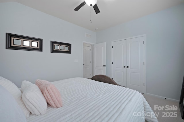 13115 Union Square Dr, Huntersville, NC 28078 - bedroom featuring a closet, carpet, visible vents, ceiling fan, and baseboards