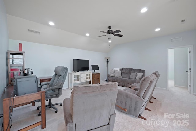 13115 Union Square Dr, Huntersville, NC 28078 - living room with a ceiling fan, light carpet, and visible vents