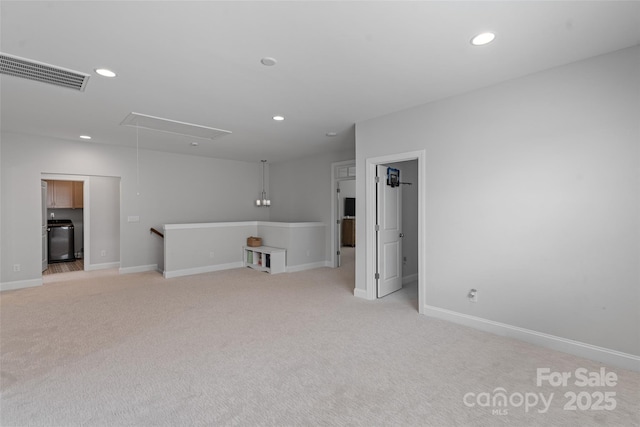 1390 Cedardale Ln, Denver, NC 28037 - empty room featuring attic access, light carpet, recessed lighting, baseboards, and washer / clothes dryer