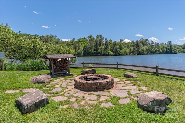 95 Greenwells Glory Dr, Biltmore Lake, NC 28715 - view of green lawn with a fire pit and a water view