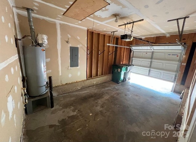 1507 Rumstone Ln, Charlotte, NC 28262 - garage featuring gas water heater, electric panel, and a garage door opener