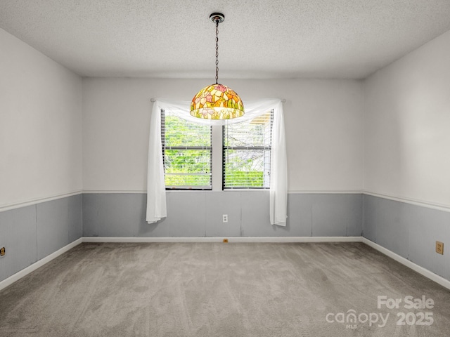 carpeted spare room featuring baseboards and a textured ceiling