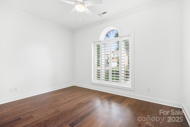 17408 Summer Place Dr, Cornelius, NC 28031 - spare room with wood-type flooring, baseboards, crown molding, and ceiling fan