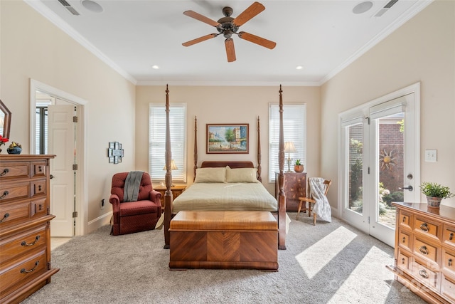962 Blakeley Walk, Rock Hill, SC 29732 - bedroom with access to outside, carpet flooring, crown molding, and visible vents