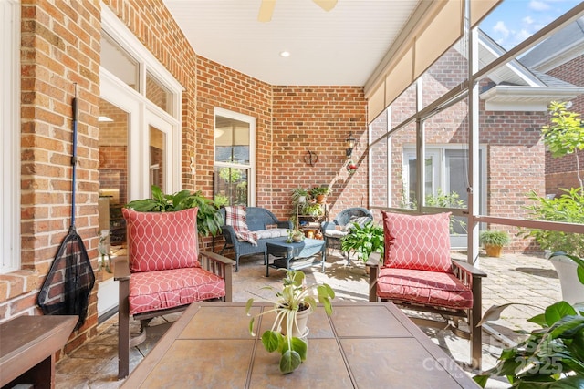 962 Blakeley Walk, Rock Hill, SC 29732 - sunroom with ceiling fan and an outdoor hangout area