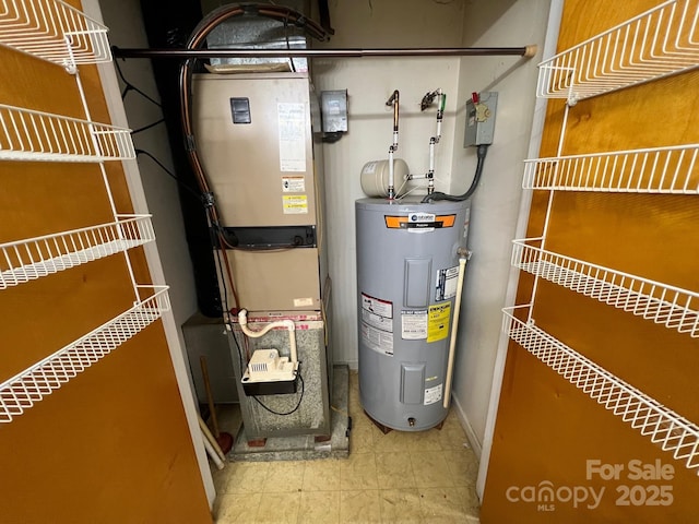 utilities featuring electric water heater and heating unit