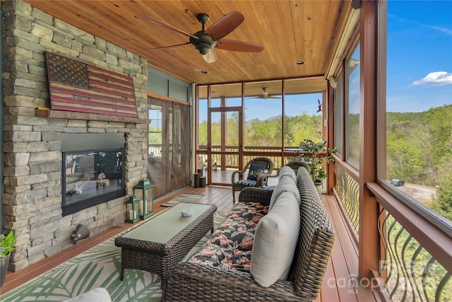 334 Willow Top Ln, Lake Lure, NC 28746 - sunroom / solarium with ceiling fan and outdoor lounge area