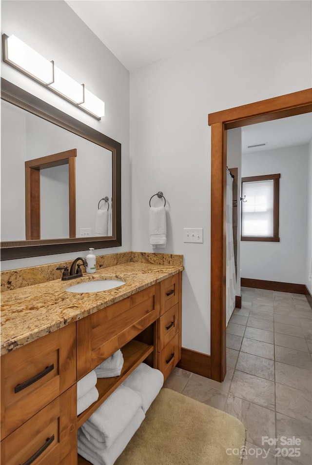 334 Willow Top Ln, Lake Lure, NC 28746 - bathroom with vanity and a shower with shower curtain