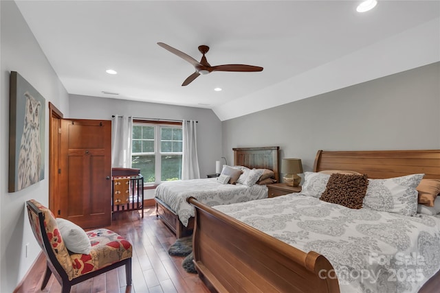 334 Willow Top Ln, Lake Lure, NC 28746 - bedroom with recessed lighting, dark wood-style floors, and ceiling fan