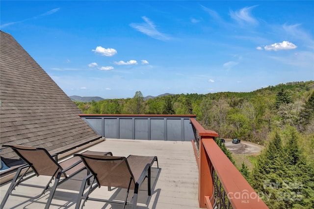 334 Willow Top Ln, Lake Lure, NC 28746 - wooden terrace featuring a forest view and a mountain view