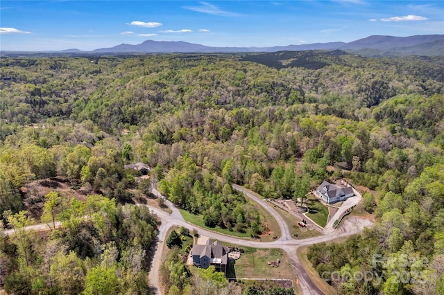 334 Willow Top Ln, Lake Lure, NC 28746 - aerial view of property and surrounding area featuring a forest and a mountain backdrop