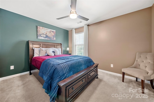 2262 Galloway Ln SW, Concord, NC 28025 - bedroom with light colored carpet, baseboards, a ceiling fan, and visible vents