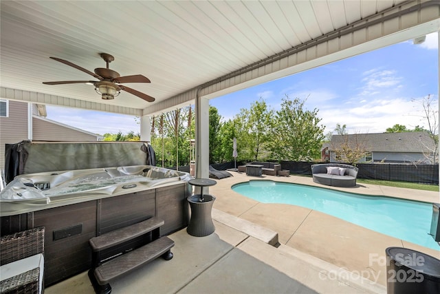 2262 Galloway Ln SW, Concord, NC 28025 - view of pool with a hot tub, a patio, ceiling fan, and an outdoor living space