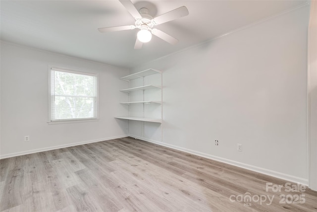 5901 Quail Hollow Rd Unit G, Charlotte, NC 28210 - empty room featuring light wood-style floors, baseboards, ornamental molding, and a ceiling fan