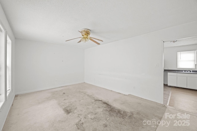 809 1st St E, Ahoskie, NC 27910 - unfurnished room featuring ceiling fan, light colored carpet, a textured ceiling, and a sink