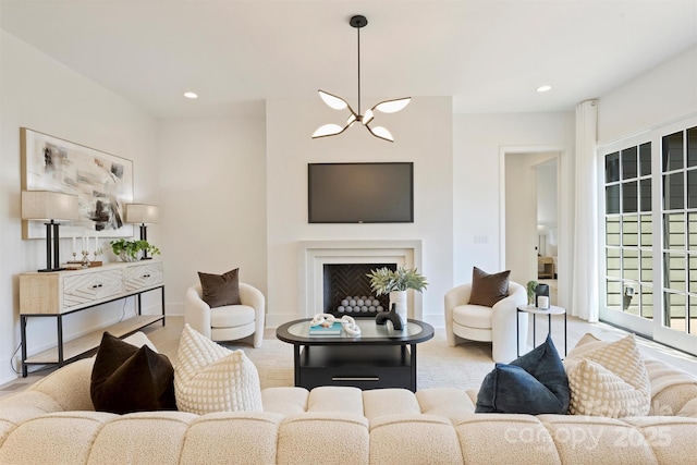 3473 Willow Oak Rd, Charlotte, NC 28209 - living area featuring recessed lighting, baseboards, and a chandelier