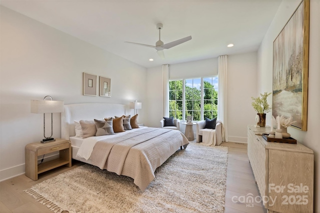 3473 Willow Oak Rd, Charlotte, NC 28209 - bedroom featuring light wood-style floors, recessed lighting, baseboards, and a ceiling fan