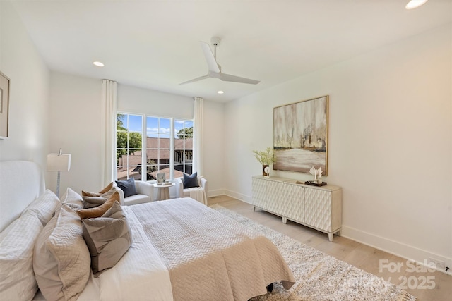 3473 Willow Oak Rd, Charlotte, NC 28209 - bedroom with recessed lighting, baseboards, a ceiling fan, and light wood-type flooring