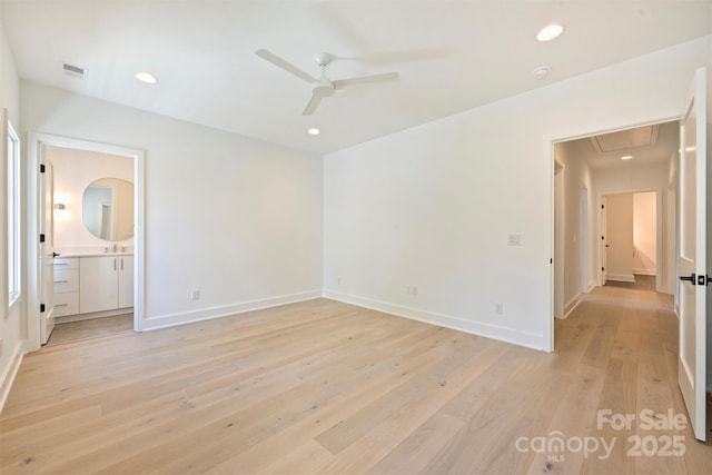 3473 Willow Oak Rd, Charlotte, NC 28209 - unfurnished bedroom featuring attic access, visible vents, baseboards, light wood-style floors, and recessed lighting
