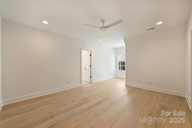 3473 Willow Oak Rd, Charlotte, NC 28209 - unfurnished room featuring recessed lighting, ceiling fan, visible vents, and light wood-style flooring