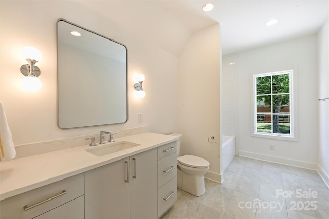 3473 Willow Oak Rd, Charlotte, NC 28209 - full bathroom with toilet, baseboards, recessed lighting, and vanity