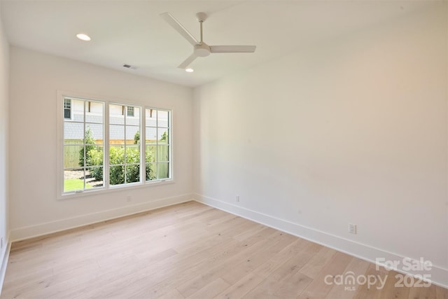 3473 Willow Oak Rd, Charlotte, NC 28209 - empty room featuring ceiling fan, recessed lighting, baseboards, light wood-type flooring, and visible vents