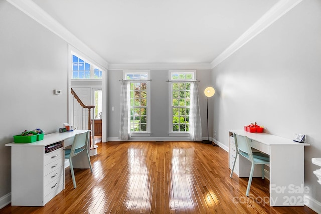 16532 Flintrock Falls Ln, Charlotte, NC 28278 - home office featuring hardwood / wood-style floors, crown molding, and baseboards