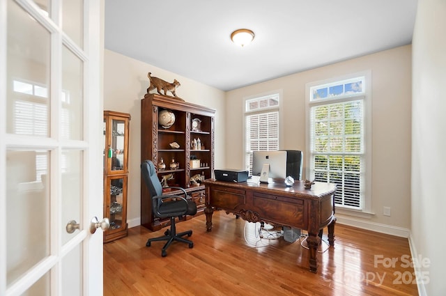16532 Flintrock Falls Ln, Charlotte, NC 28278 - office area featuring baseboards and wood finished floors