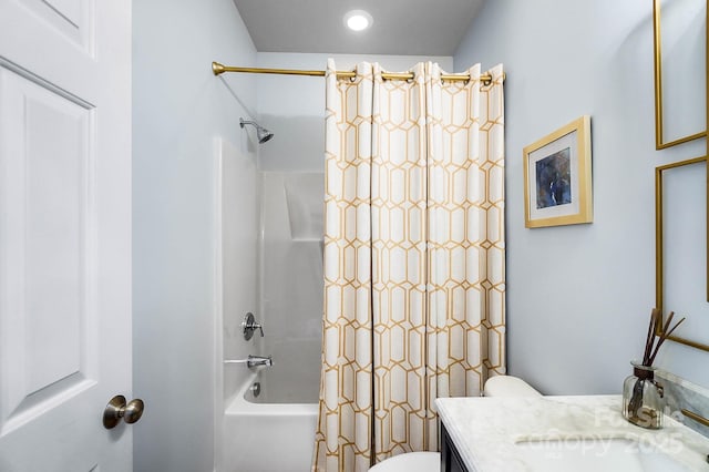 16532 Flintrock Falls Ln, Charlotte, NC 28278 - full bathroom with vanity, shower / bathtub combination with curtain, and toilet
