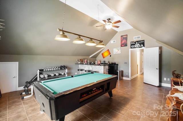 16532 Flintrock Falls Ln, Charlotte, NC 28278 - recreation room with indoor bar, tile patterned floors, visible vents, billiards, and ceiling fan