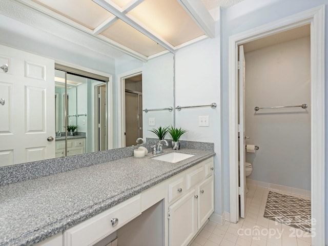 8251 Tradd Ct, Charlotte, NC 28210 - full bath with toilet, tile patterned floors, vanity, and baseboards