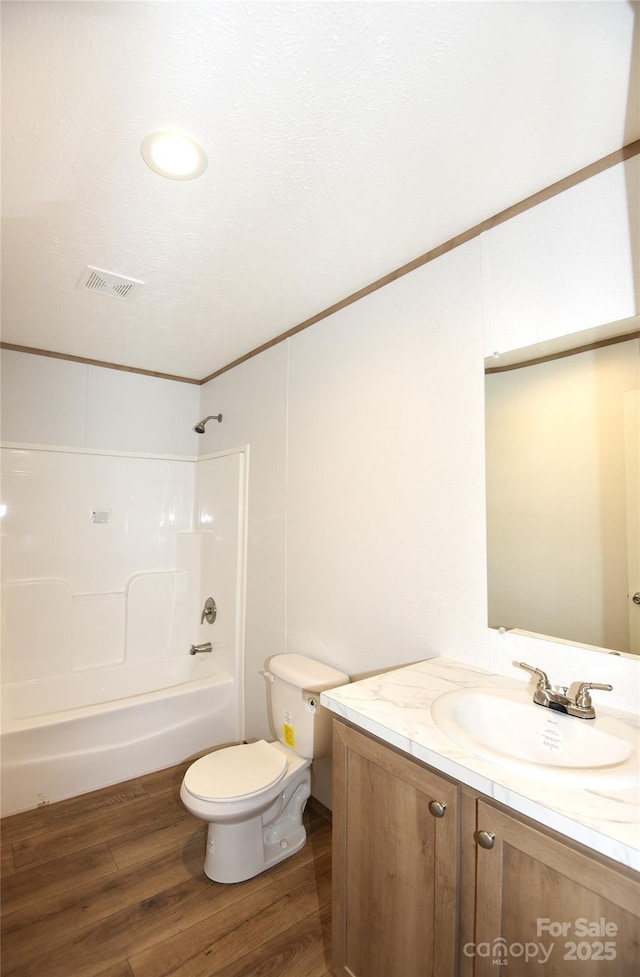 828 Long Bow Rd, Salisbury, NC 28144 - bathroom with vanity, wood finished floors,  shower combination, and crown molding