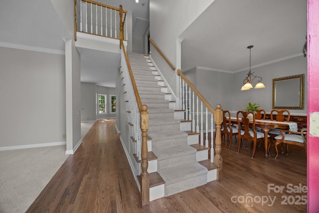 9000 Stourbridge Dr, Huntersville, NC 28078 - stairs featuring baseboards, ornamental molding, and wood finished floors