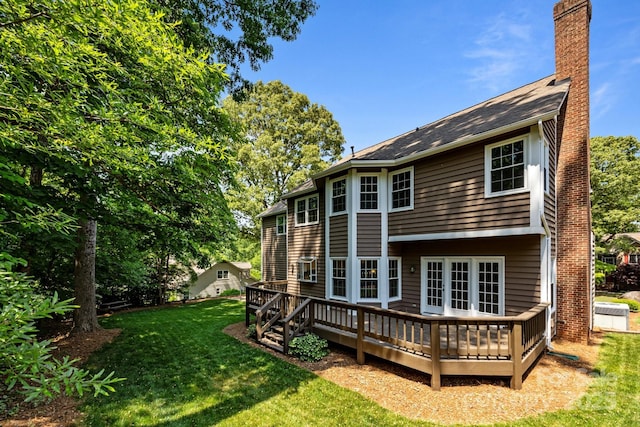 9000 Stourbridge Dr, Huntersville, NC 28078 - back of property with a yard, a deck, and a chimney