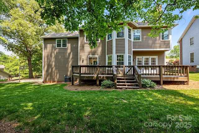 9000 Stourbridge Dr, Huntersville, NC 28078 - back of property with a lawn, central AC unit, and a deck