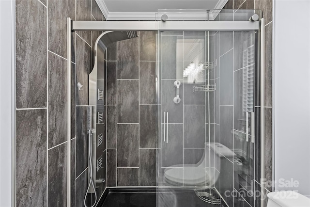 6035 Idlebrook Dr, Charlotte, NC 28212 - full bath with a stall shower and crown molding