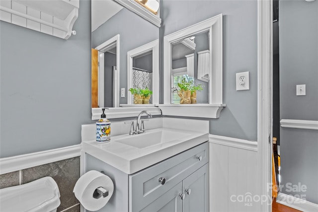 6035 Idlebrook Dr, Charlotte, NC 28212 - bathroom with a wainscoted wall and vanity