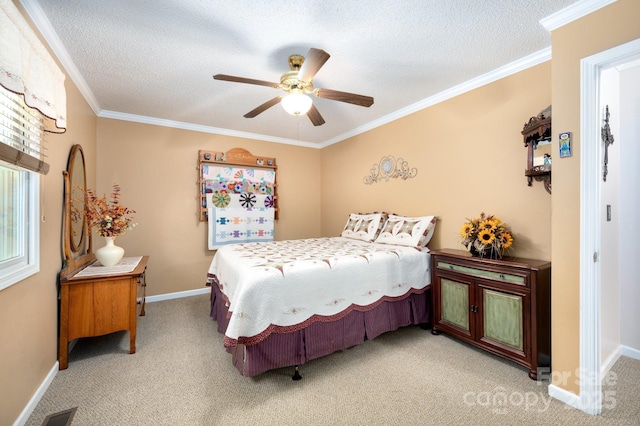15 Heather Ln, Fairview, NC 28730 - bedroom with carpet flooring, baseboards, a textured ceiling, ornamental molding, and a ceiling fan