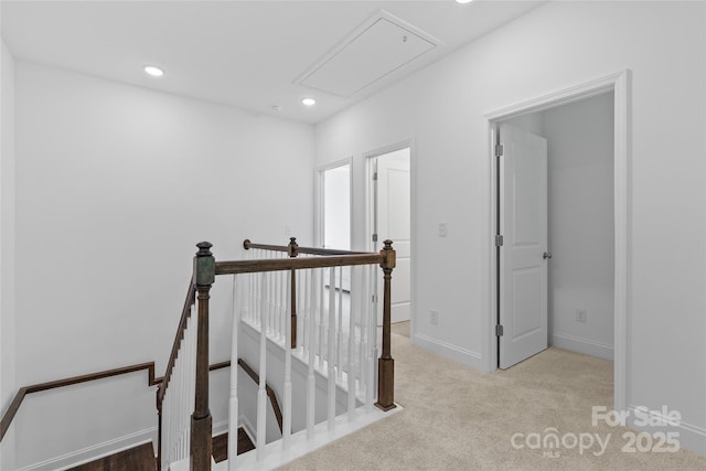 184 Cherry Springs Ln Unit 1-B, Asheville, NC 28804 - hall featuring an upstairs landing, attic access, recessed lighting, and carpet floors