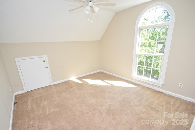 4704 Beech Crest Pl, Charlotte, NC 28269 - bonus room with baseboards, ceiling fan, carpet flooring, and lofted ceiling
