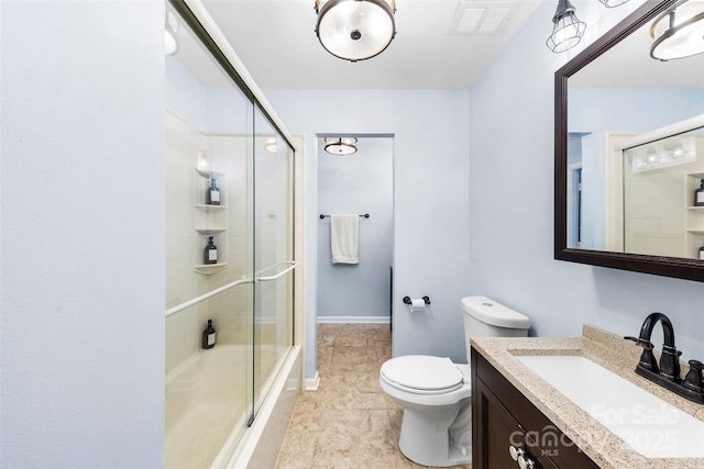 4605 Hedgemore Dr Unit I, Charlotte, NC 28209 - bathroom with tile patterned floors, toilet, visible vents, vanity, and enclosed tub / shower combo