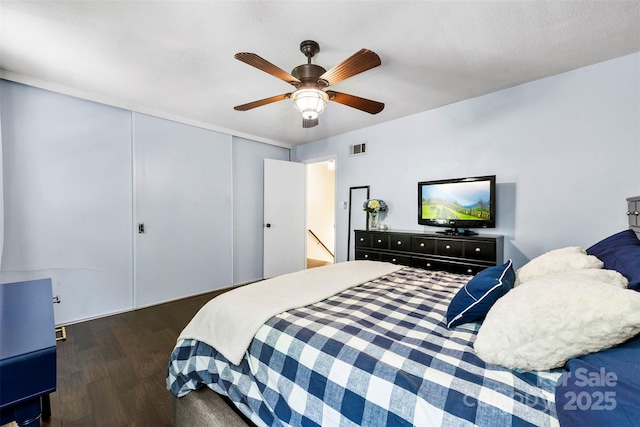 4605 Hedgemore Dr Unit I, Charlotte, NC 28209 - bedroom with a ceiling fan, wood finished floors, visible vents, and a closet