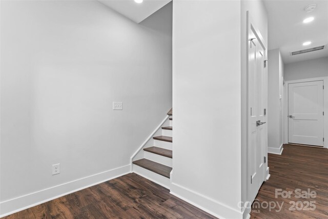 714 Falling Oak Aly Unit 18, Huntersville, NC 28078 - stairs with baseboards, wood finished floors, visible vents, and recessed lighting