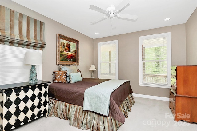 729 Lochaven Rd, Waxhaw, NC 28173 - bedroom featuring light carpet, recessed lighting, a ceiling fan, and baseboards