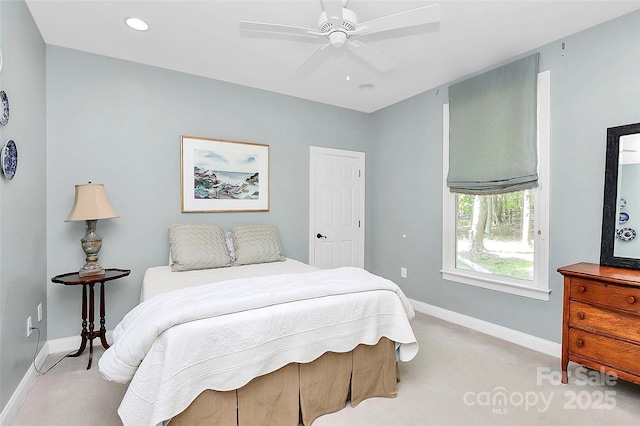 729 Lochaven Rd, Waxhaw, NC 28173 - bedroom featuring light colored carpet, baseboards, recessed lighting, and a ceiling fan