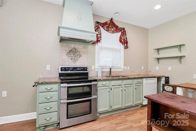 729 Lochaven Rd, Waxhaw, NC 28173 - kitchen with a sink, double oven range, dishwasher, green cabinets, and recessed lighting