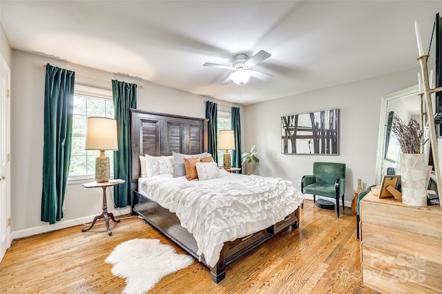 4607 Hedgemore Dr Unit H, Charlotte, NC 28209 - bedroom with a ceiling fan, baseboards, and light wood-style floors